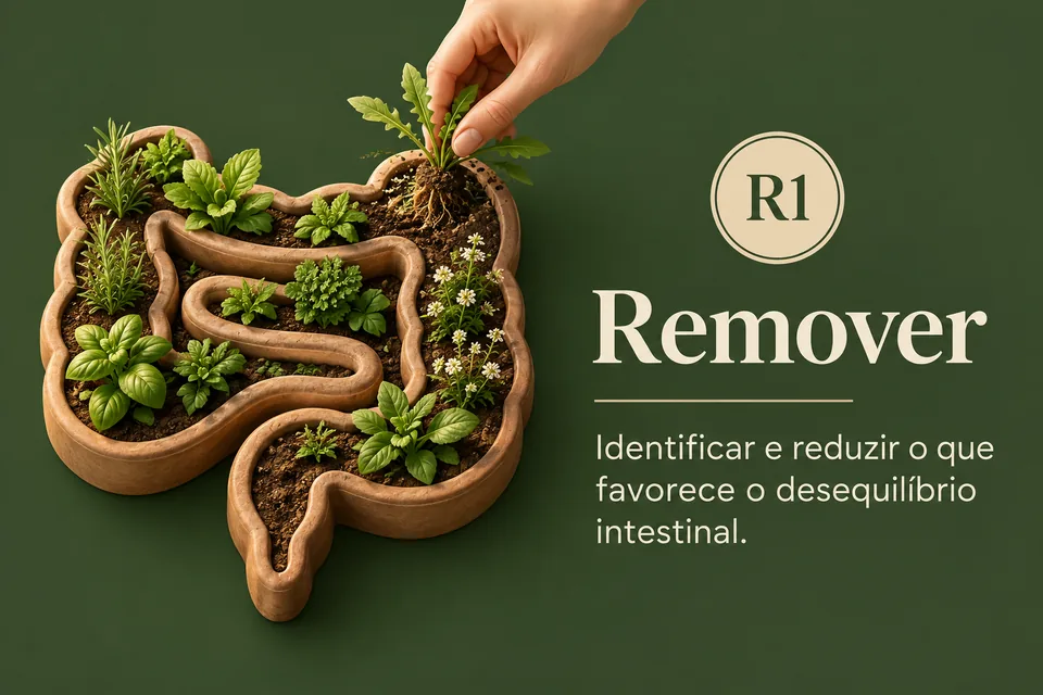 R1 Remover: identificar e reduzir o que favorece o desequilíbrio intestinal.