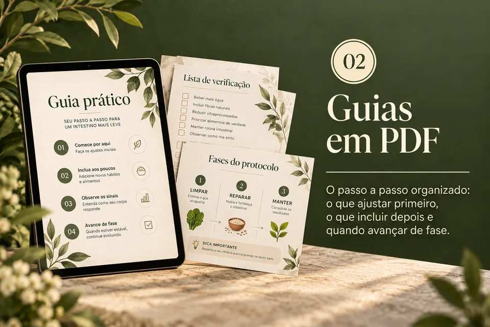 02 Guias em PDF: o passo a passo organizado, o que ajustar primeiro, o que incluir depois e quando avançar de fase.